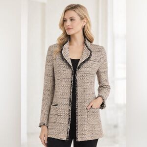 St. John Collection Tweed Knit Jacket Cream Black Made in USA Size 4 Classic